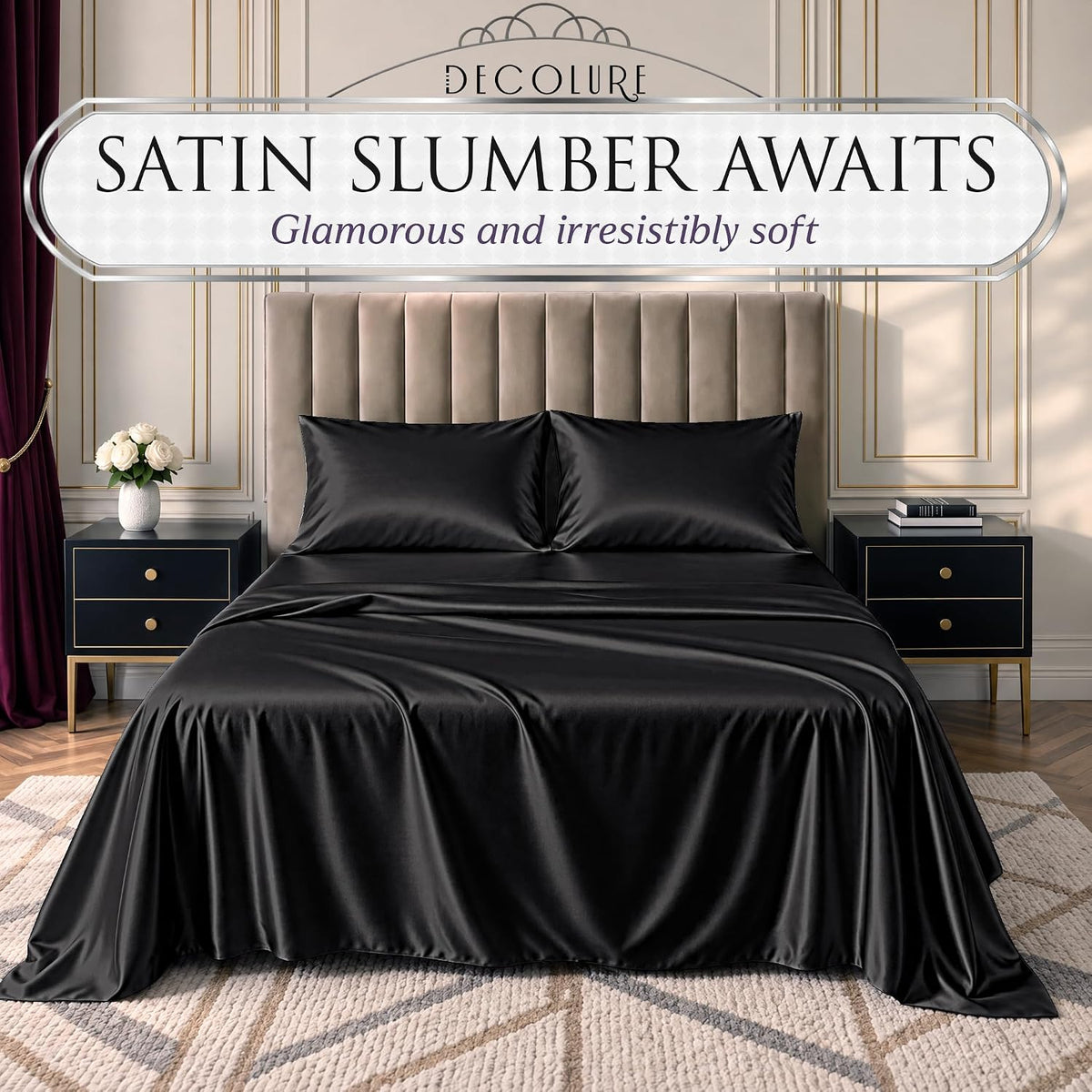 DECOLURE Satin Sheets Queen Size | Softer Than Silk | Luxury 4 Pc Bed Set