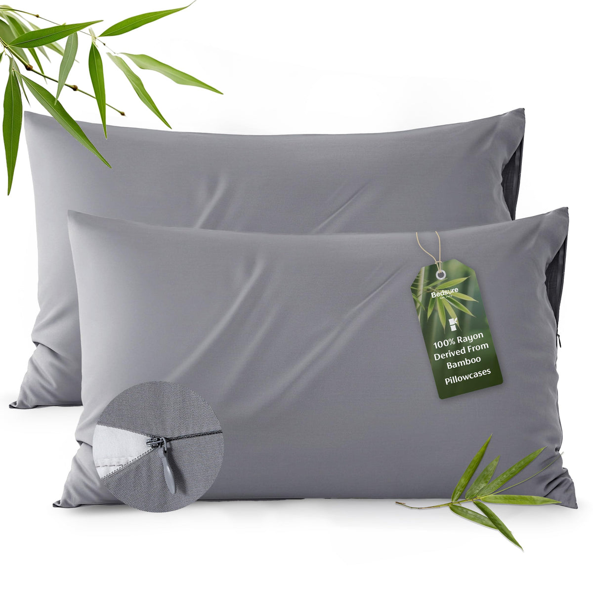 Bedsure Zipper Pillow Cases Queen Size from Rayon Derived from Bamboo