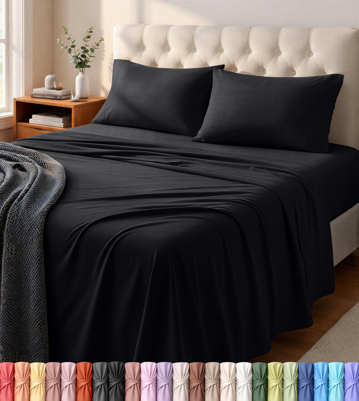 Jersey Knit Sheets 4 Piece, Cotton T-Shirt Feel, Queen, Heather Light Grey