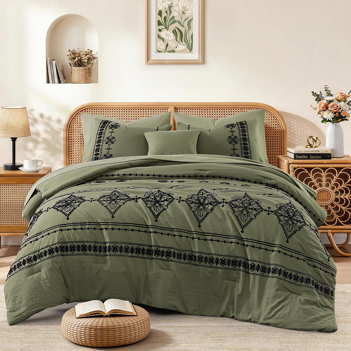 MaiRêve Embroidery Oversized King Comforter Set 7 Pieces Bed in a Bag