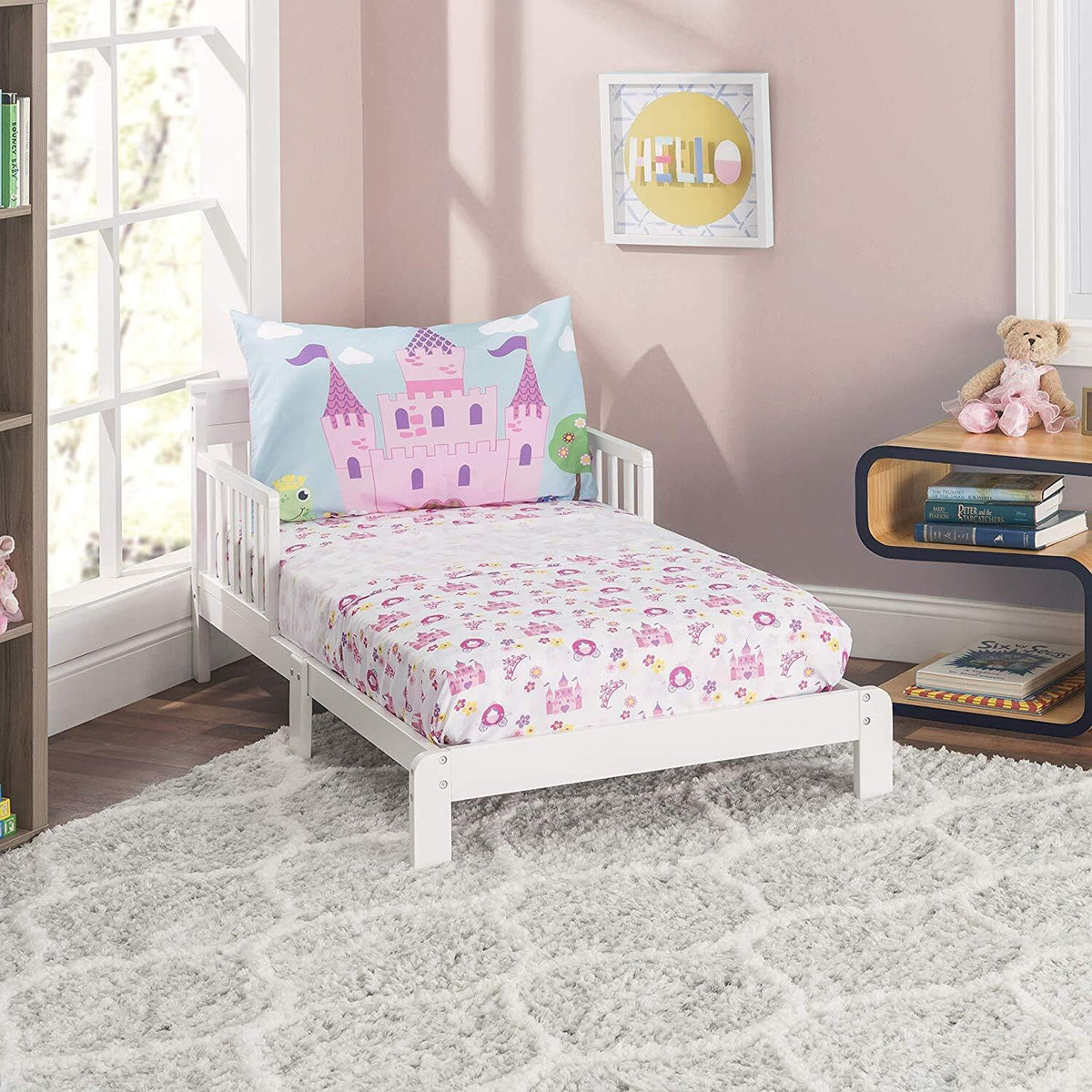 Everyday Kids Toddler Fitted Sheet and Pillowcase Set -Princess Storyland- Soft Breathable Microfiber Toddler Sheet Set