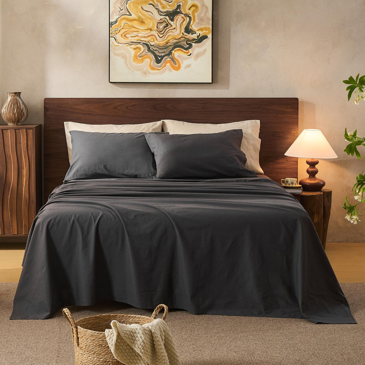 100% Linen Sheets Queen Size,Breathable & Durable 4-Piece Bed Flax Sheet Set,Soft All-Season Bedding for Hot Sleepers 16" Deep Pocket Oeko-TEX Certified,（Queen, Linen）