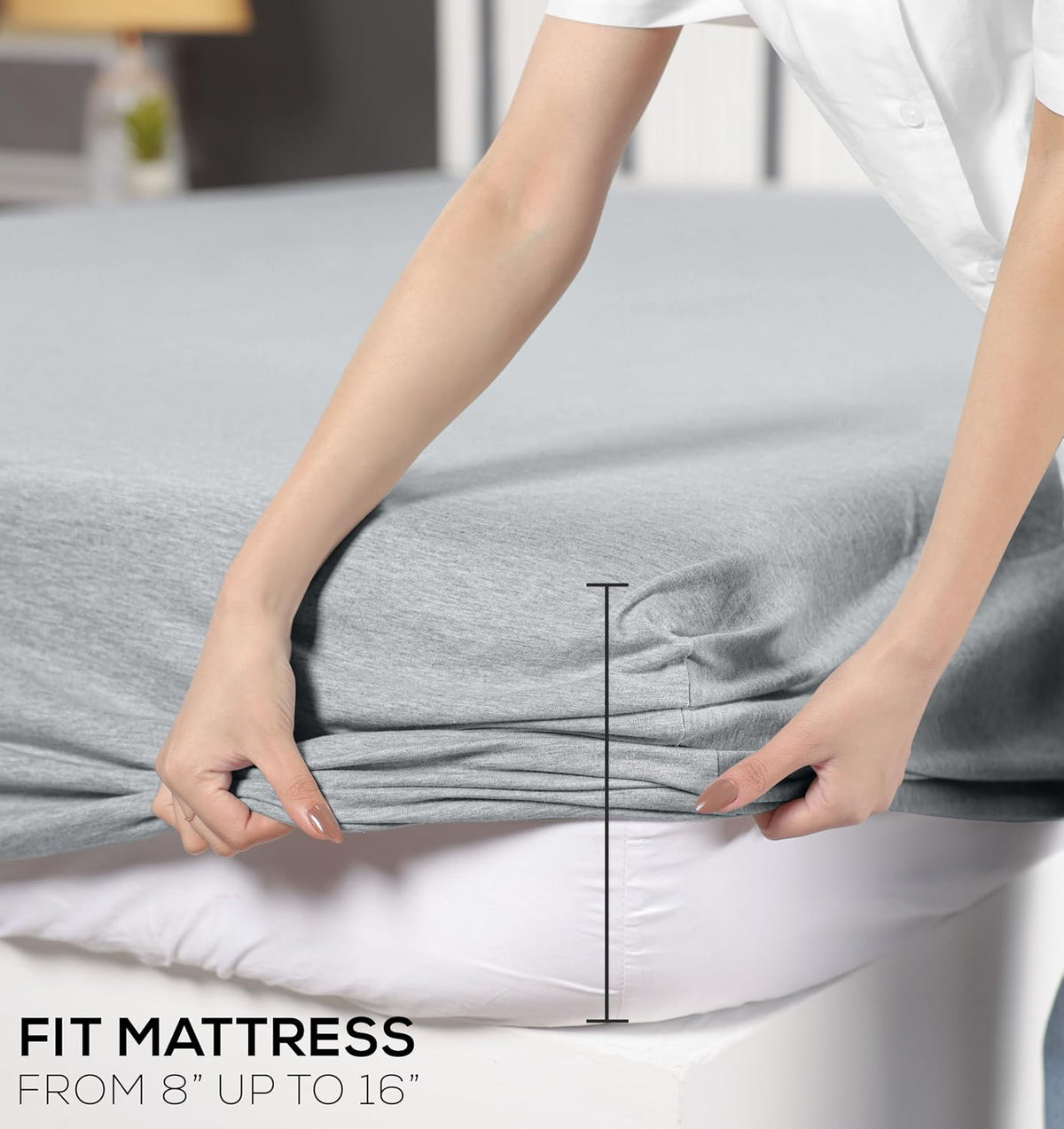 Jersey Knit Sheets 4 Piece, Cotton T-Shirt Feel, Queen, Heather Light Grey