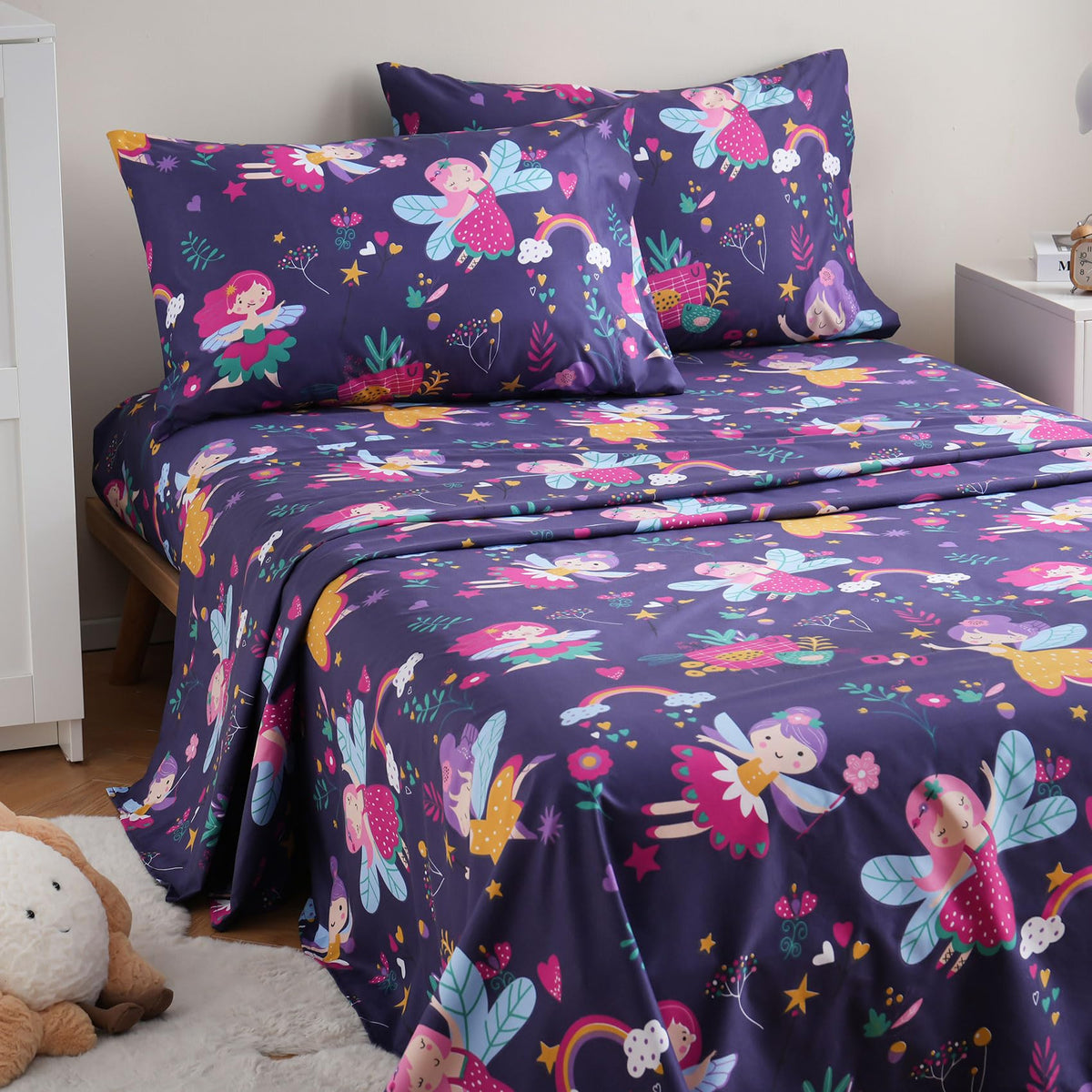JSD Pink Unicorn Rainbow Kids Twin Sheet Set for Girls 3 Piece
