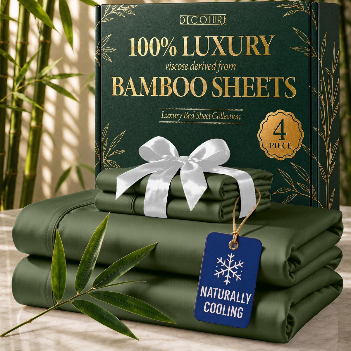 DECOLURE 100% Viscose Derived from Bamboo Sheets Queen Size | 6 Pc Bed Set
