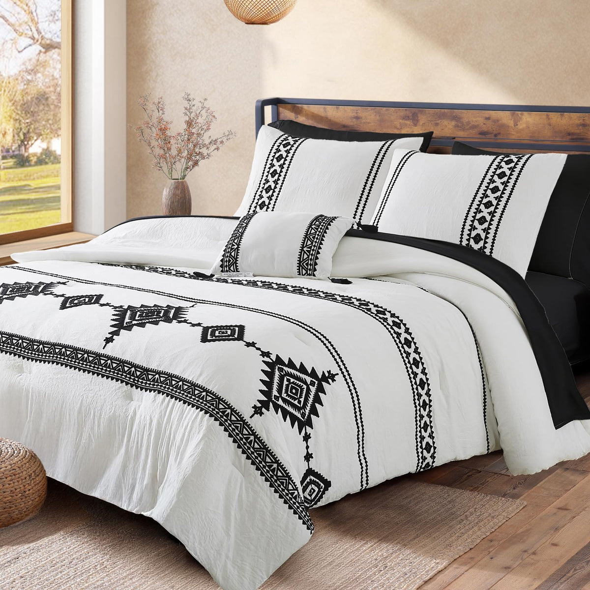 MaiRêve Embroidery Oversized King Comforter Set 7 Pieces Bed in a Bag