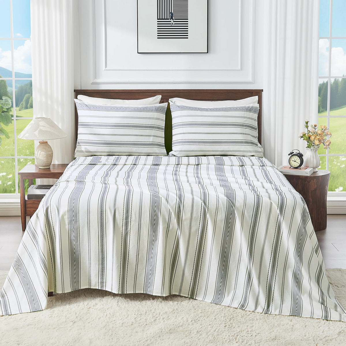 100% Linen Sheets Queen Size,Breathable & Durable 4-Piece Bed Flax Sheet Set,Soft All-Season Bedding for Hot Sleepers 16" Deep Pocket Oeko-TEX Certified,（Queen, Linen）