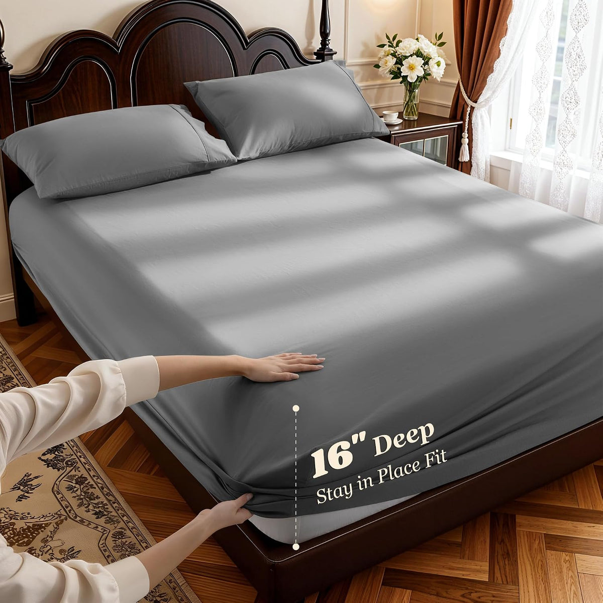 LBRO2M 100% Egyptian Cotton Sheet 1000 TC, Durable 16” Deep Pocket Sheets