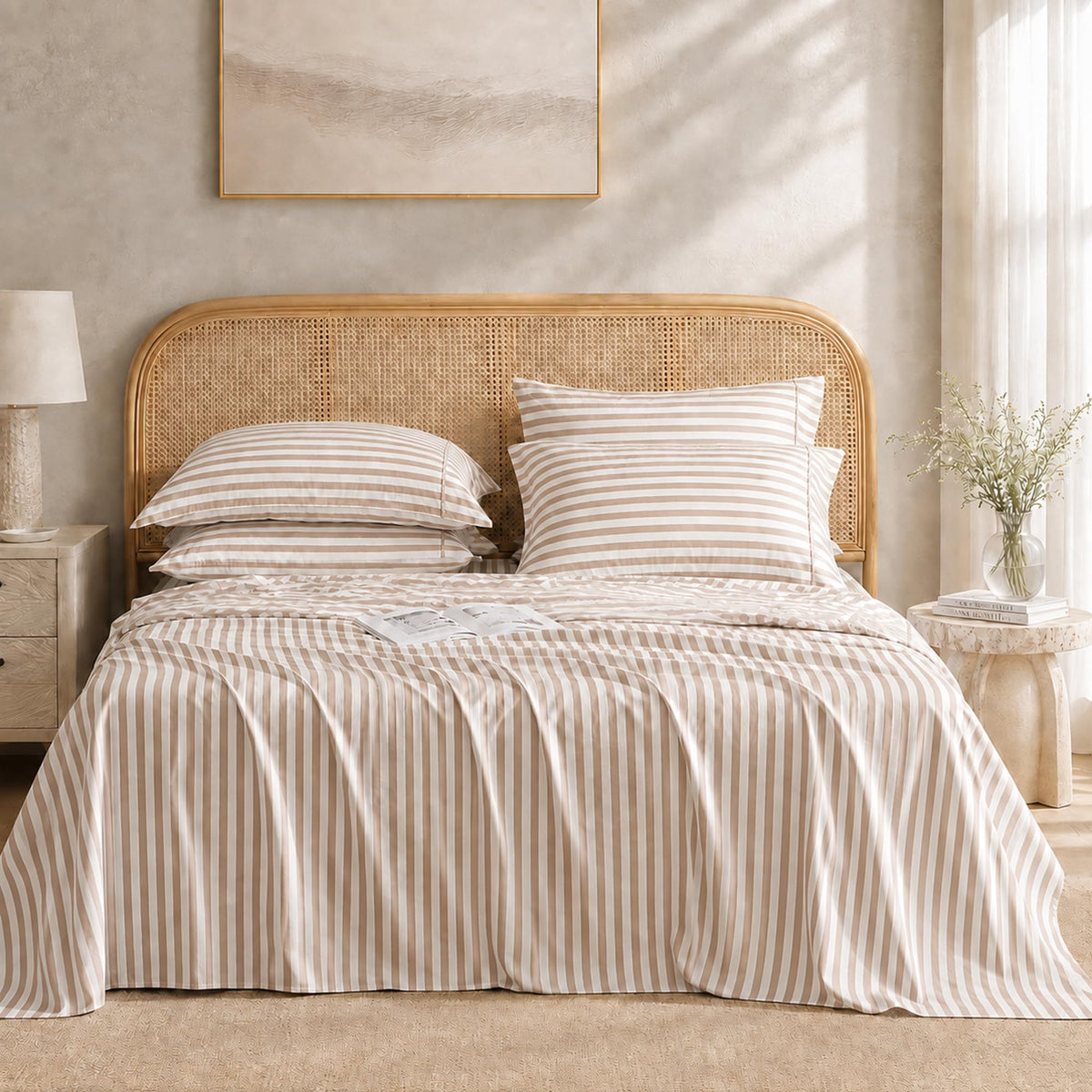 ROSE&RISY White Queen Sheet Set, 4 Pieces Soft Bedding Queen Sheet Set, Breathable and Cooling Sheets, Deep Pocket with 1 Fitted, 1 Flat, 2 Pillow Cases (White, Queen Size)
