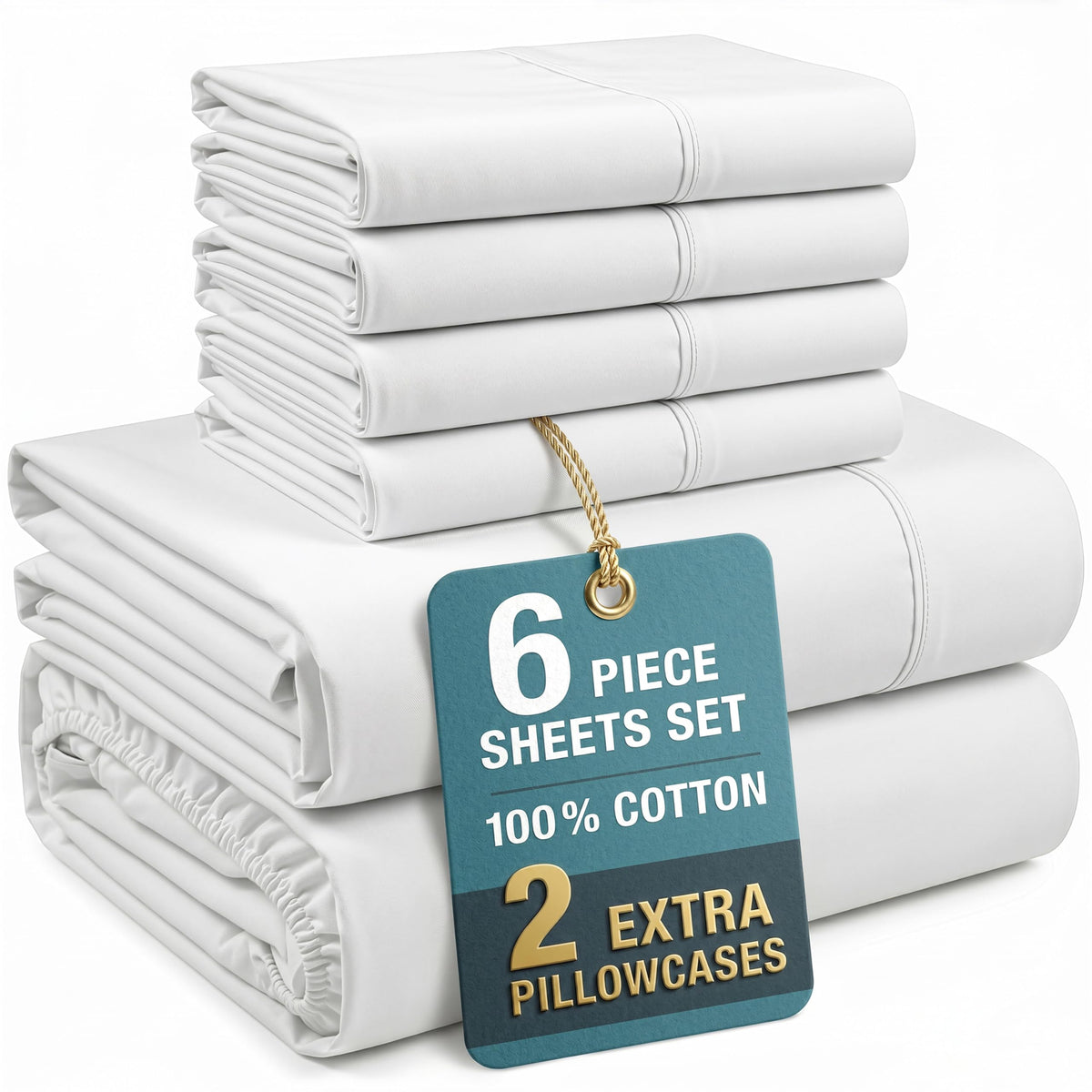 Casa Platino King Size Sheets Set –100% Cotton King Sheets with 4 Pillowcases, Lightweight Feel & Secure Fit, Crisp & Breathable Percale Weave with 15" Deep Pocket, Soft and Cozy – Pure White