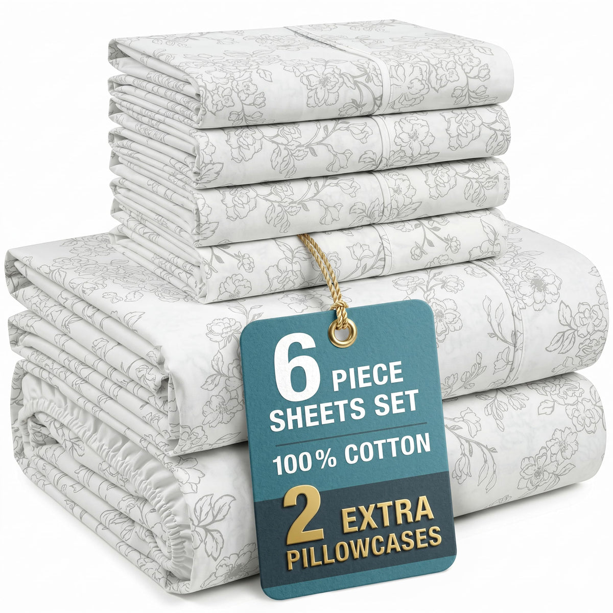Casa Platino King Size Sheets Set –100% Cotton King Sheets with 4 Pillowcases, Lightweight Feel & Secure Fit, Crisp & Breathable Percale Weave with 15" Deep Pocket, Soft and Cozy – Pure White