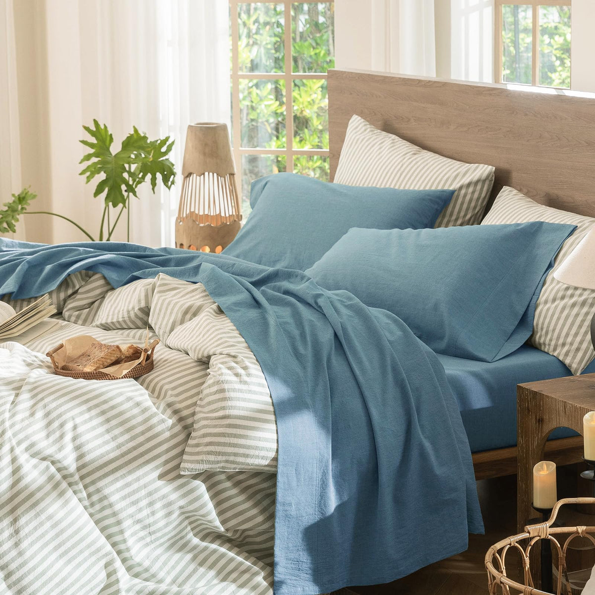 MooMee Sheet Set 100% Washed Cotton Lived-in Extra Deep Pocket King