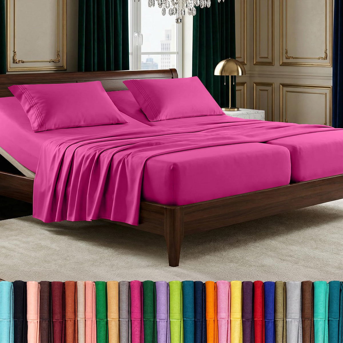 Elegant Comfort Luxurious 1500 Premium Hotel Quality Microfiber Three Line Embroidered Softest 4-Piece Bed Sheet Set, Wrinkle and Fade Resistant, Queen, Light Pink