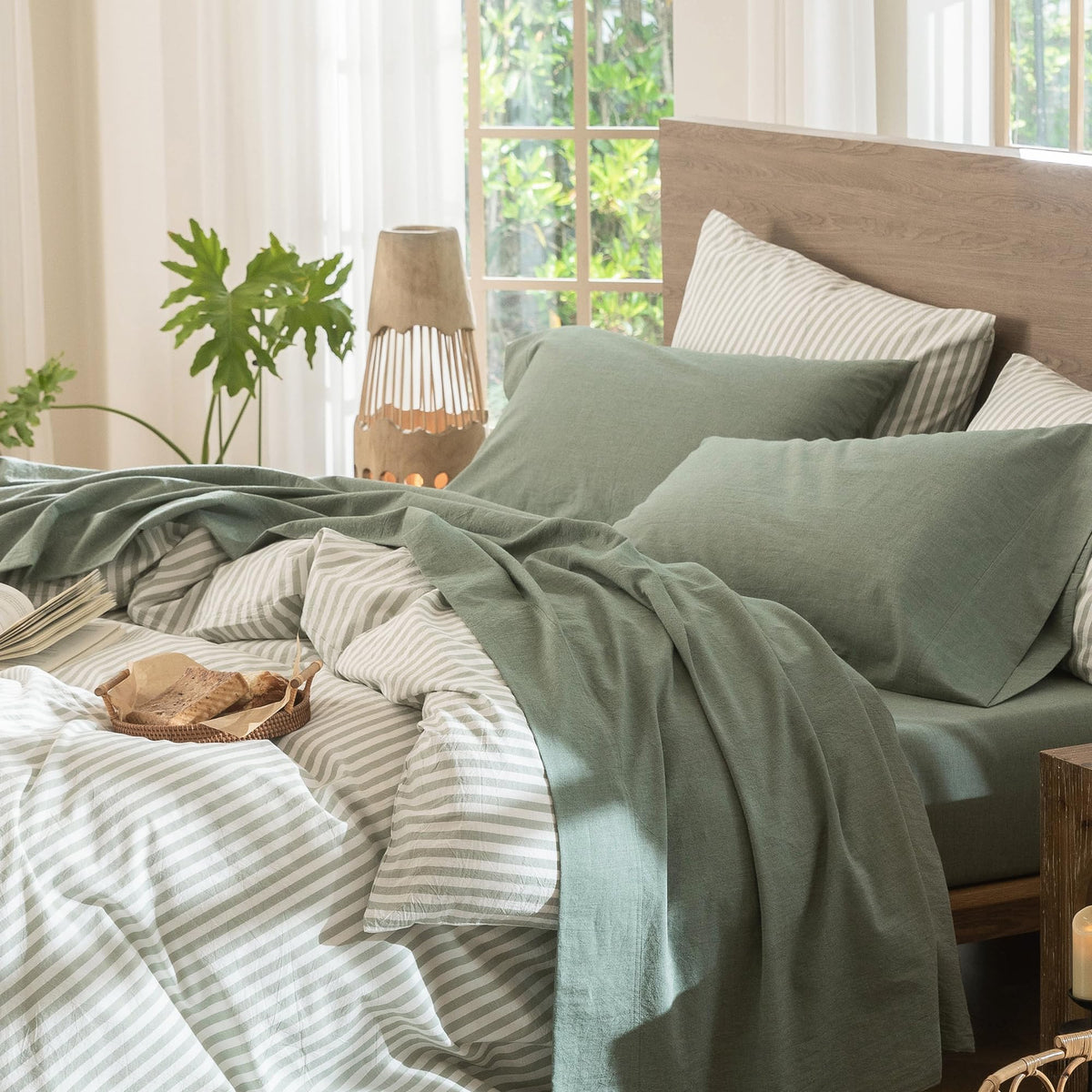 MooMee Sheet Set 100% Washed Cotton Lived-in Extra Deep Pocket King