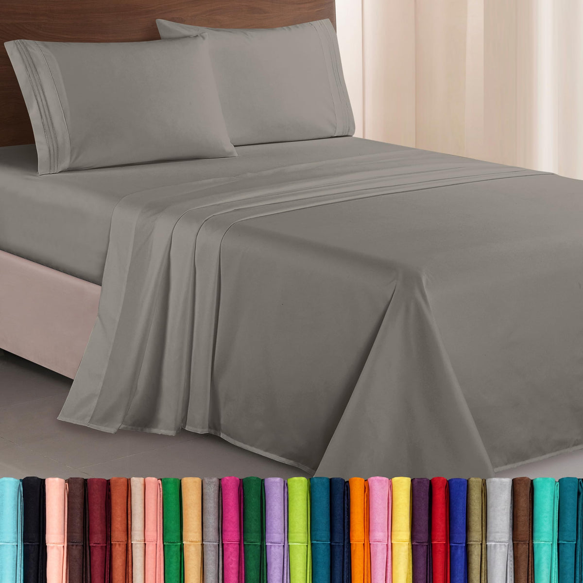 Elegant Comfort Luxurious 1500 Premium Hotel Quality Microfiber Three Line Embroidered Softest 4-Piece Bed Sheet Set, Wrinkle and Fade Resistant, Queen, Light Pink