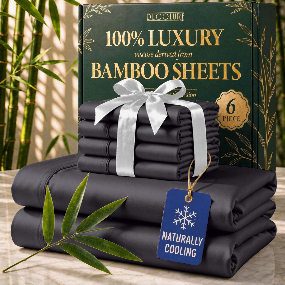 DECOLURE 100% Viscose Derived from Bamboo Sheets Queen Size | 6 Pc Bed Set