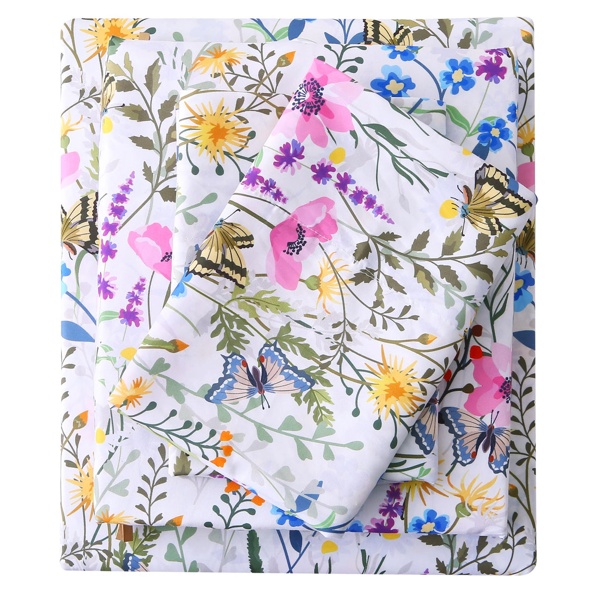 Viviland Floral Twin Sheet Set - 3 Piece Vintage Pink & Yellow Flower Patterned Bed Sheets - Soft, Breathable Microfiber Sheets with Deep Pocket, Non-Slip Fitted Sheets & Pillowcases