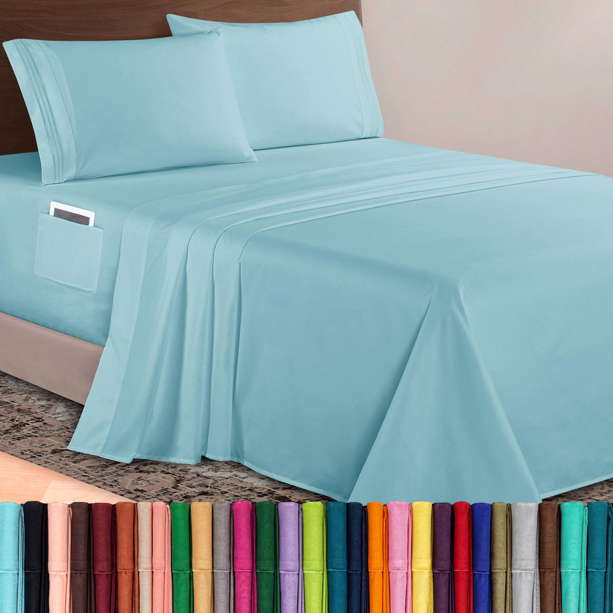Elegant Comfort Luxurious 1500 Premium Hotel Quality Microfiber Three Line Embroidered Softest 4-Piece Bed Sheet Set, Wrinkle and Fade Resistant, Queen, Light Pink