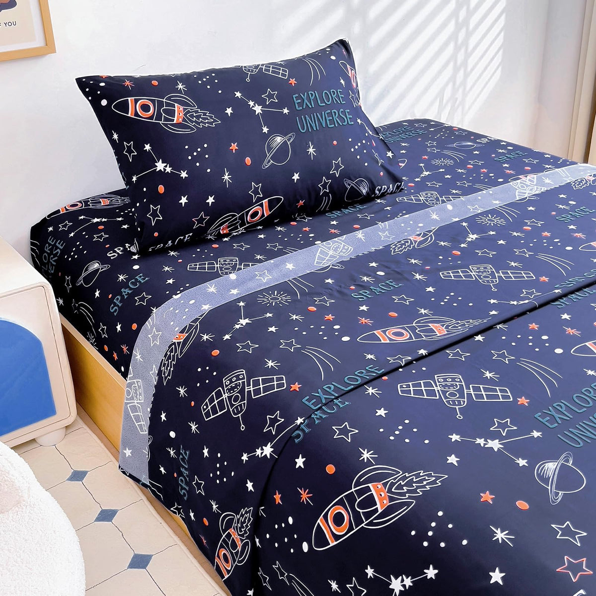 Full Sheet Set Kids - Pink Check 4 Pieces Soft Microfiber Cartoon Style Bedsheets for Boys Girls Teens, Oeko TEX Breathable 15 Inch Deep Pocket Sheets(Pink Bow)