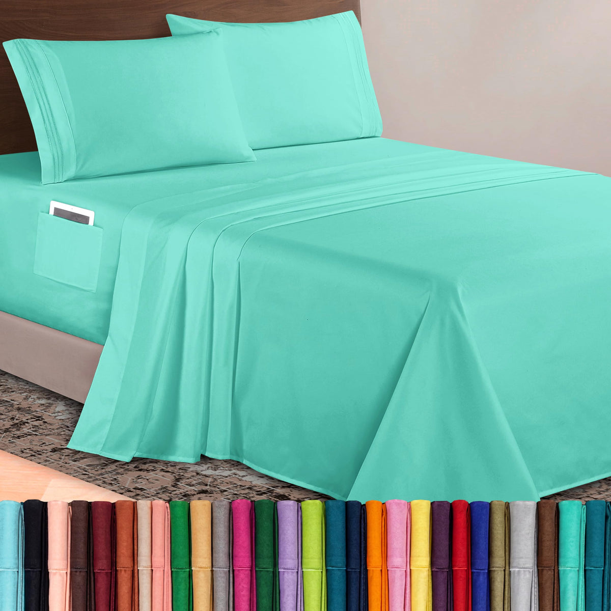 Elegant Comfort Luxurious 1500 Premium Hotel Quality Microfiber Three Line Embroidered Softest 4-Piece Bed Sheet Set, Wrinkle and Fade Resistant, Queen, Light Pink