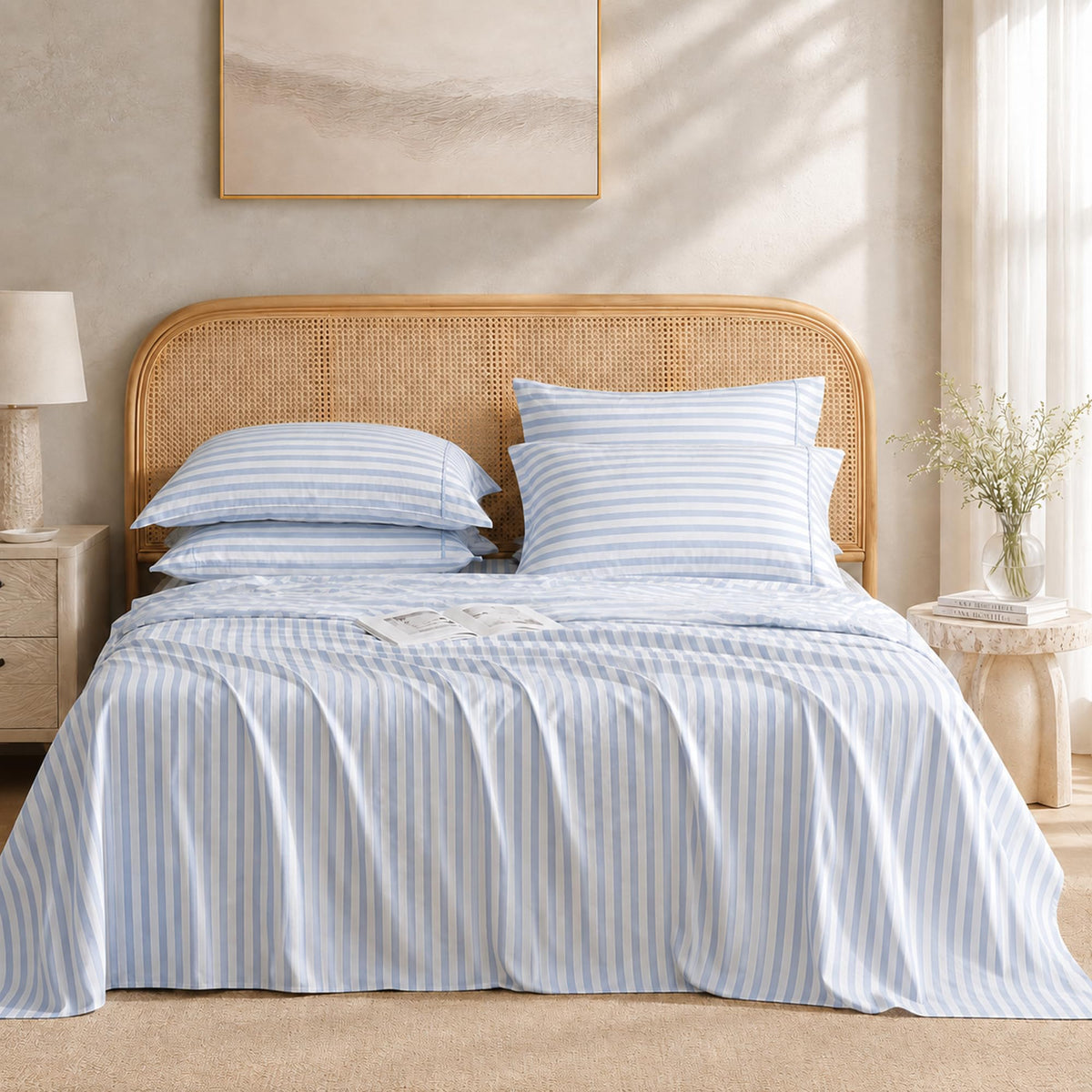 ROSE&RISY White Queen Sheet Set, 4 Pieces Soft Bedding Queen Sheet Set, Breathable and Cooling Sheets, Deep Pocket with 1 Fitted, 1 Flat, 2 Pillow Cases (White, Queen Size)