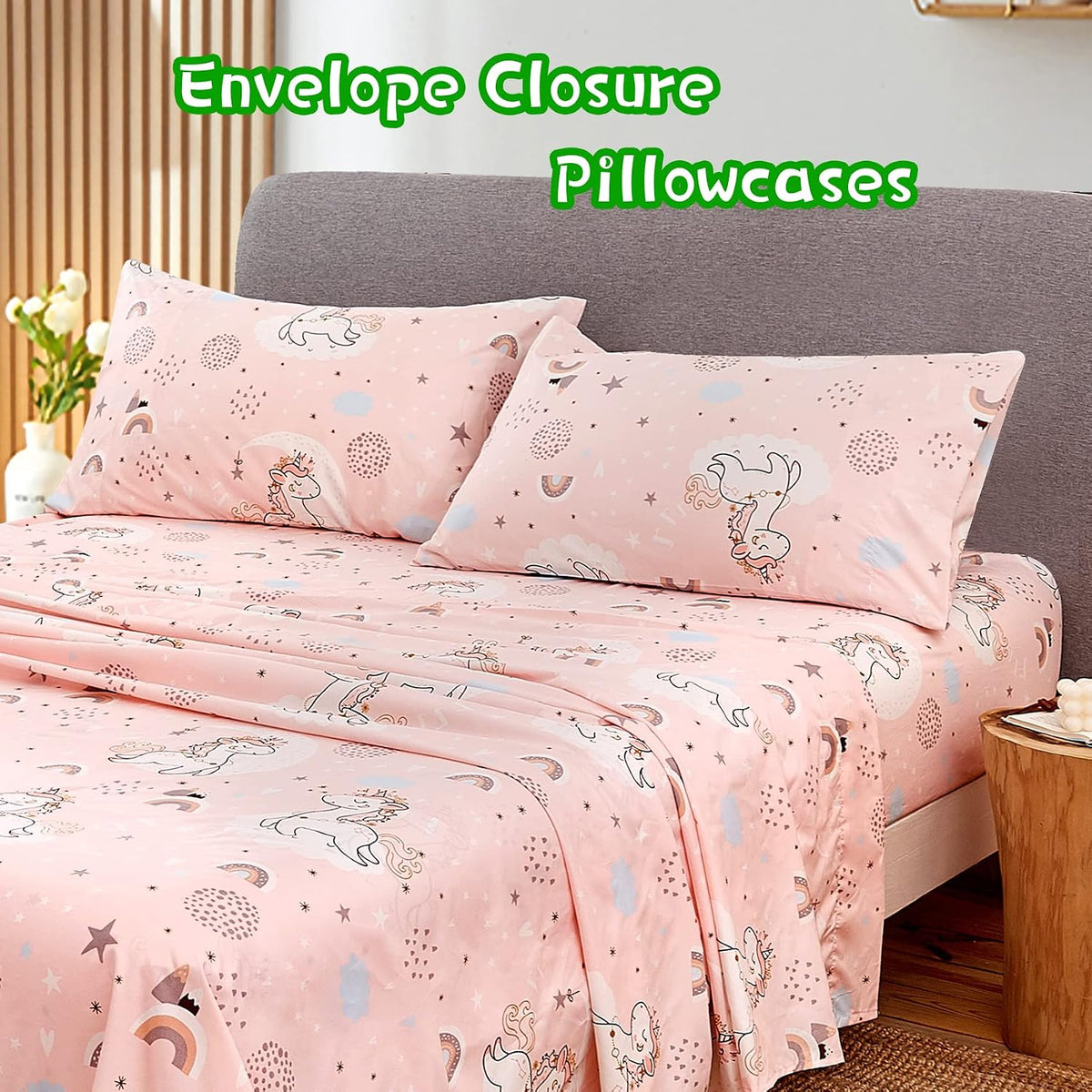 JSD Pink Unicorn Rainbow Kids Twin Sheet Set for Girls 3 Piece