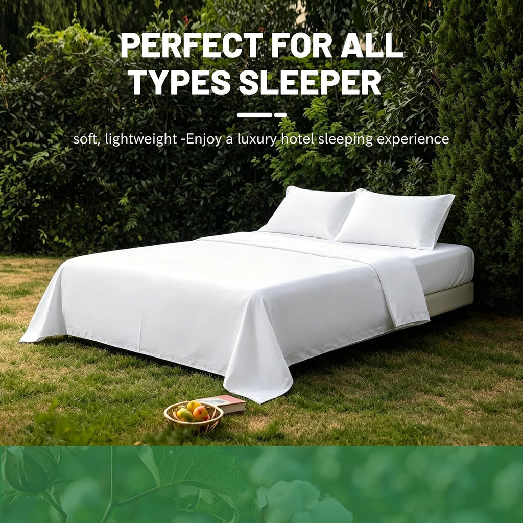 1000 Thread Count Egyptian Cotton Sheets Queen Size Set 4PCS Sateen Weave Soft Breathable 16-Inch Deep Pocket（Queen,White）