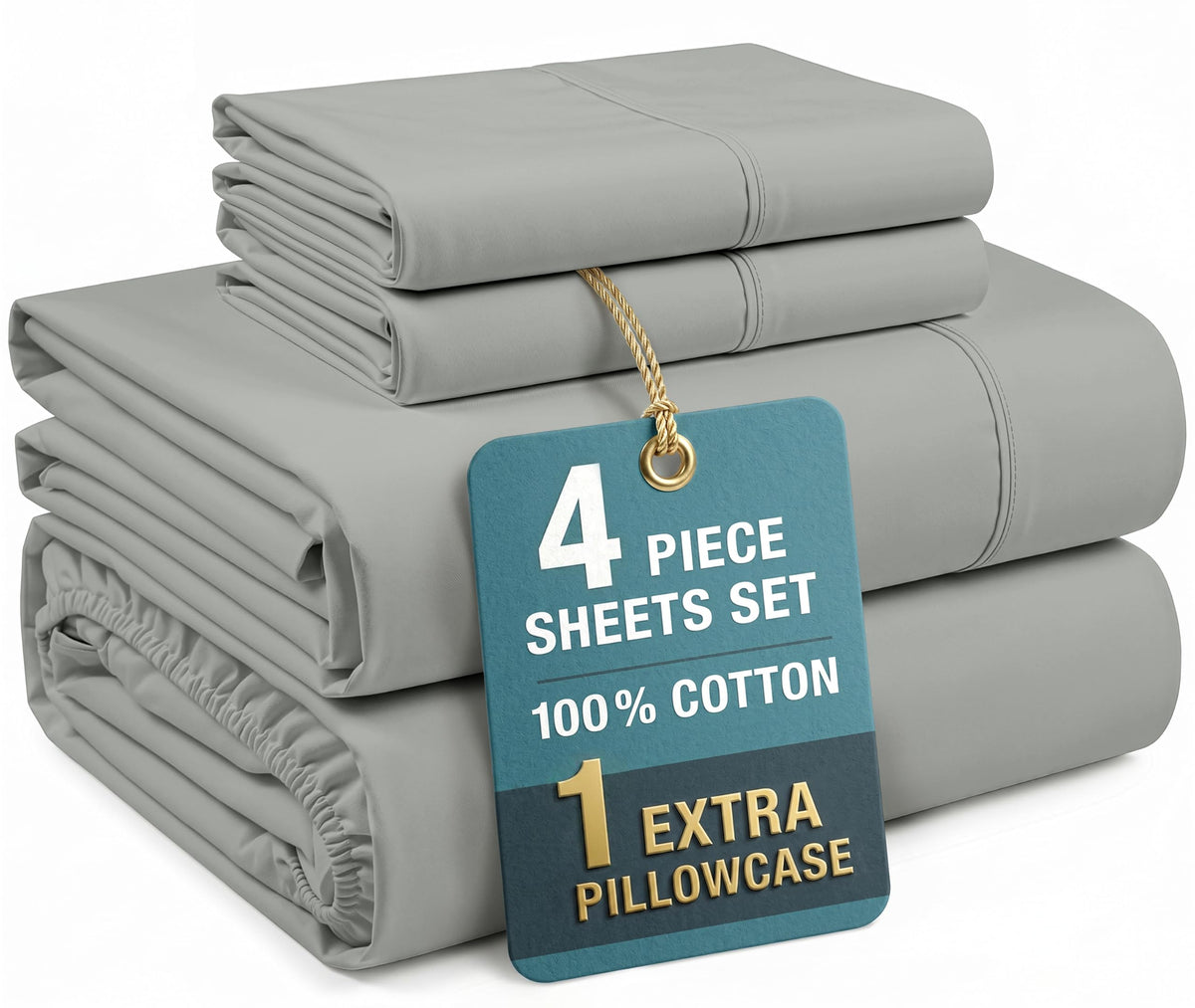 Casa Platino King Size Sheets Set –100% Cotton King Sheets with 4 Pillowcases, Lightweight Feel & Secure Fit, Crisp & Breathable Percale Weave with 15" Deep Pocket, Soft and Cozy – Pure White
