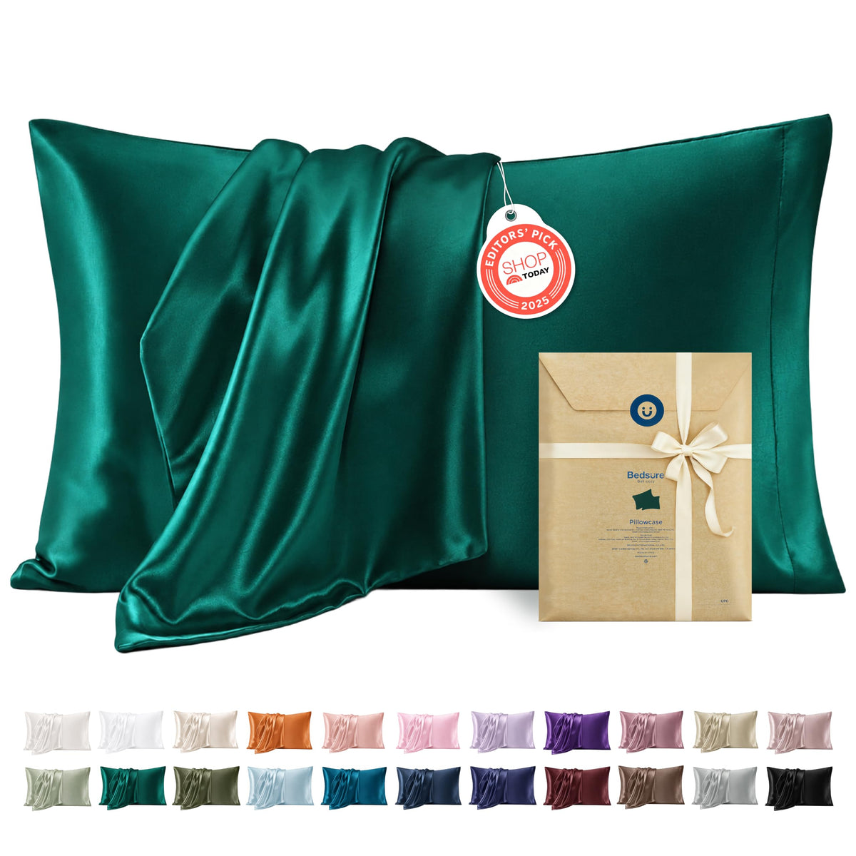 Bedsure Satin Pillowcases Queen Set of 2, Similar to Silk Pillow Cases Grey