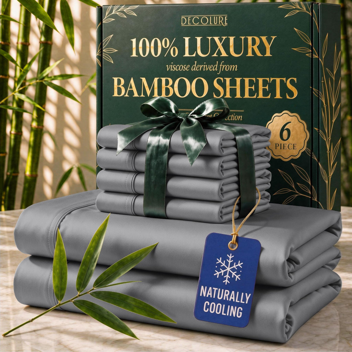 DECOLURE 100% Viscose Derived from Bamboo Sheets Queen Size | 6 Pc Bed Set