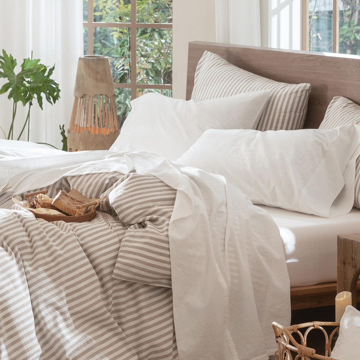 MooMee Sheet Set 100% Washed Cotton Lived-in Extra Deep Pocket King