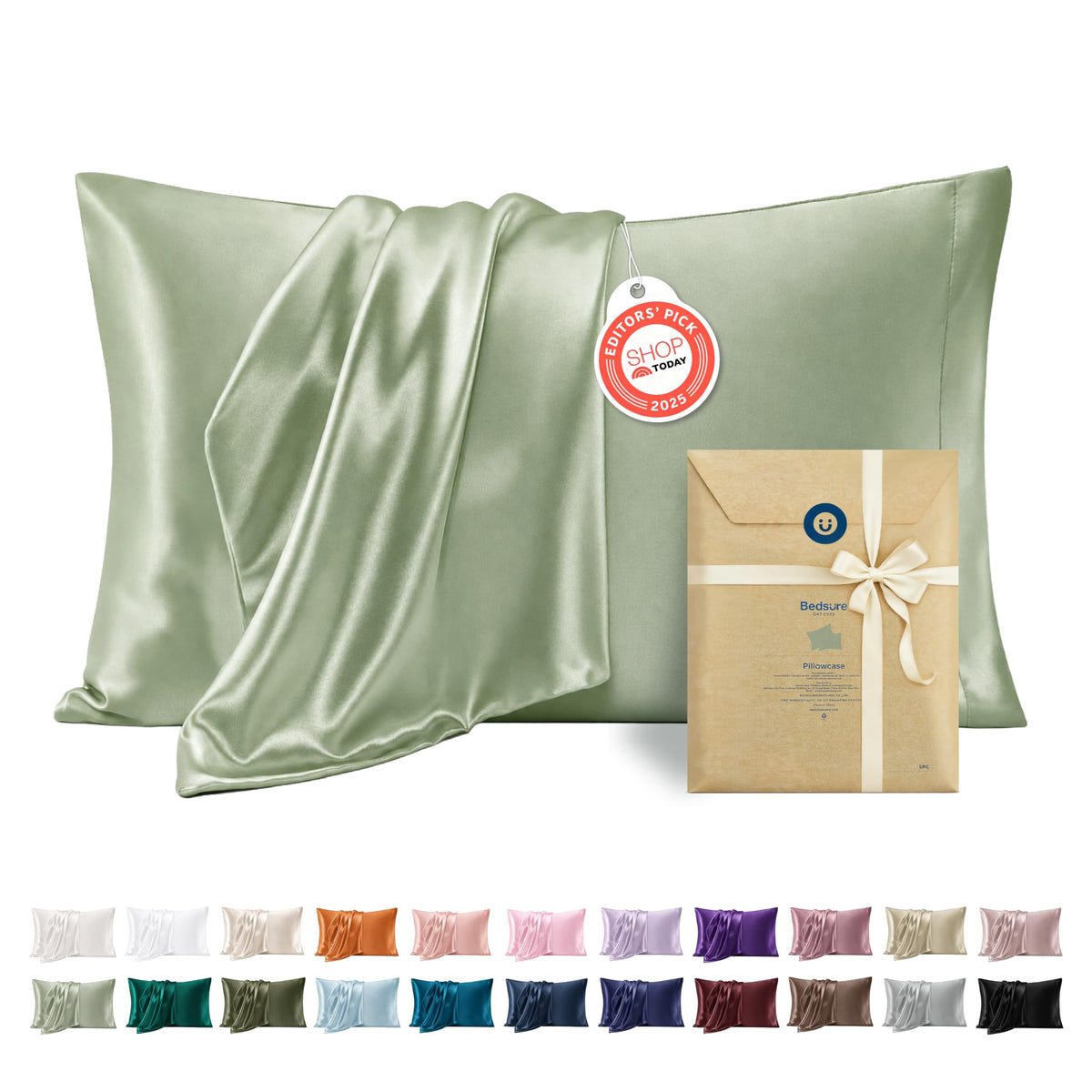 Bedsure Satin Pillowcases Queen Set of 2, Similar to Silk Pillow Cases Grey