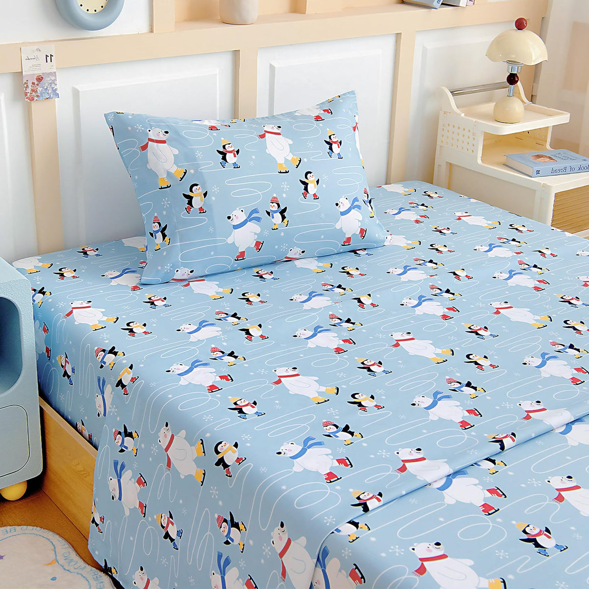 Full Sheet Set Kids - Pink Check 4 Pieces Soft Microfiber Cartoon Style Bedsheets for Boys Girls Teens, Oeko TEX Breathable 15 Inch Deep Pocket Sheets(Pink Bow)