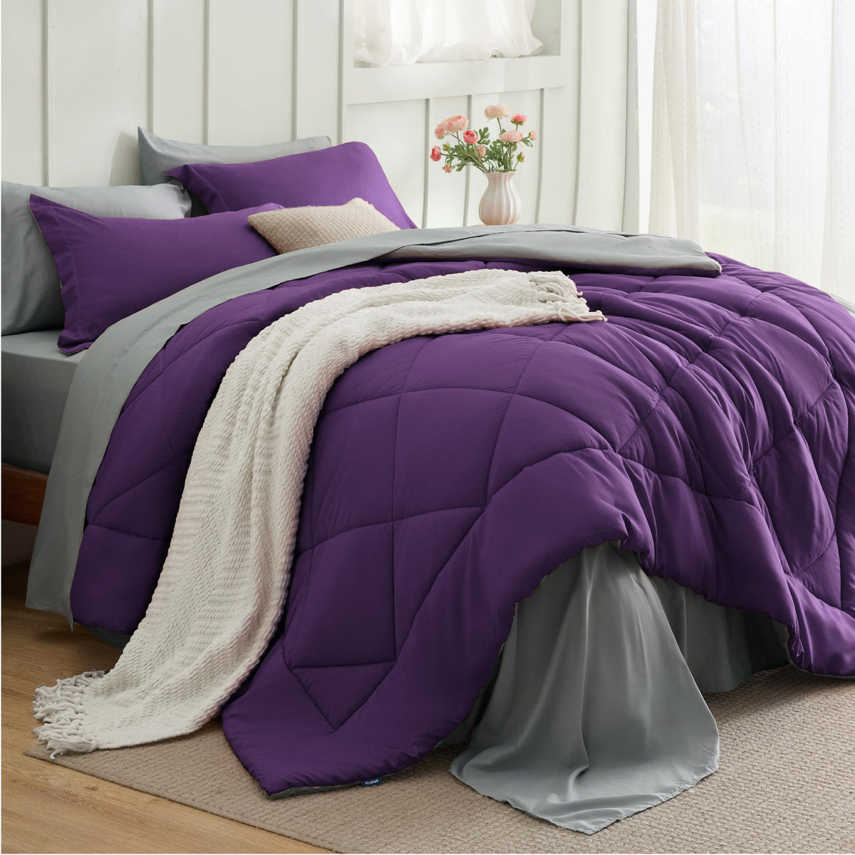 Bedsure Queen Bed in a Bag Reversible Bed Set 7 Pieces Grey/Light Grey