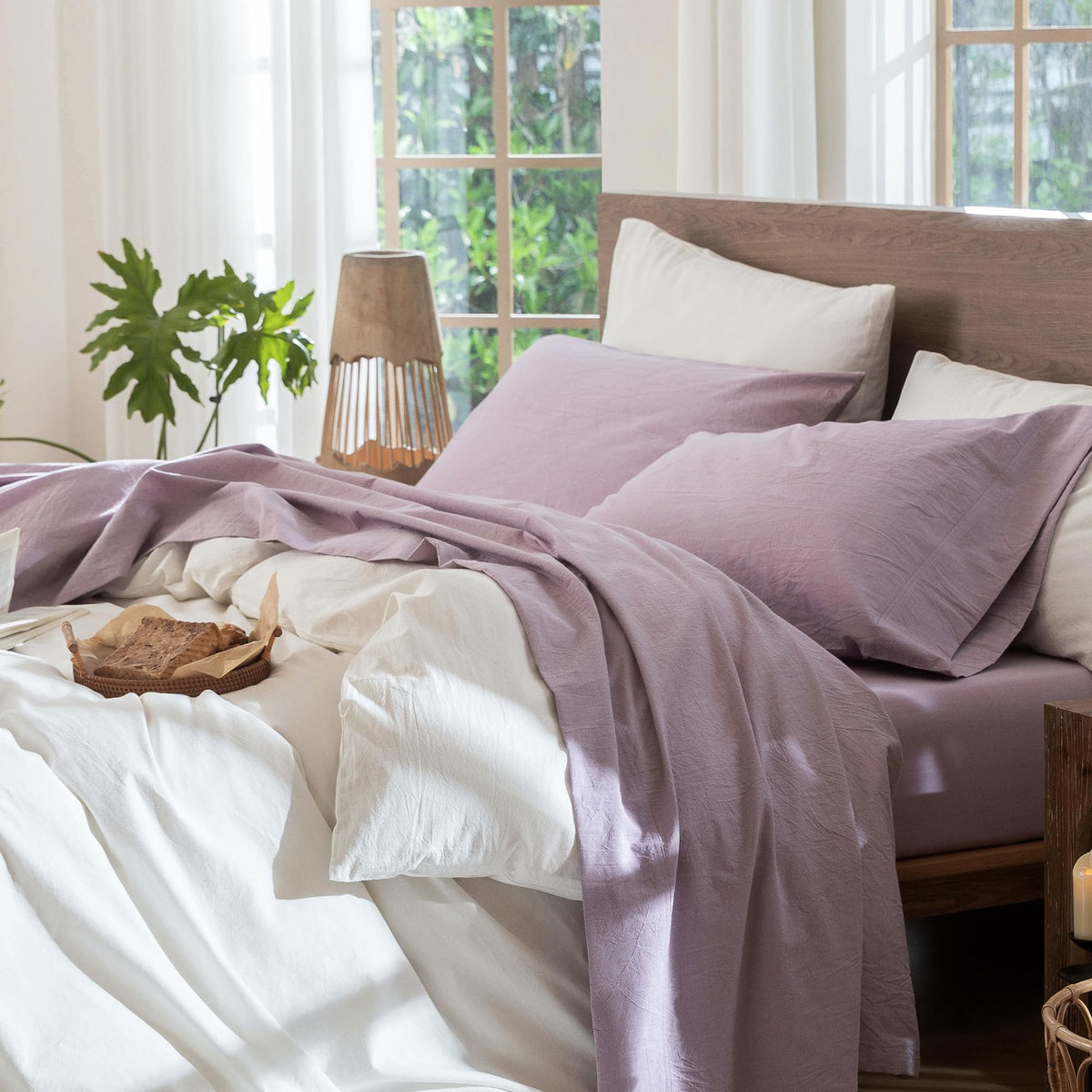 MooMee Sheet Set 100% Washed Cotton Lived-in Extra Deep Pocket King
