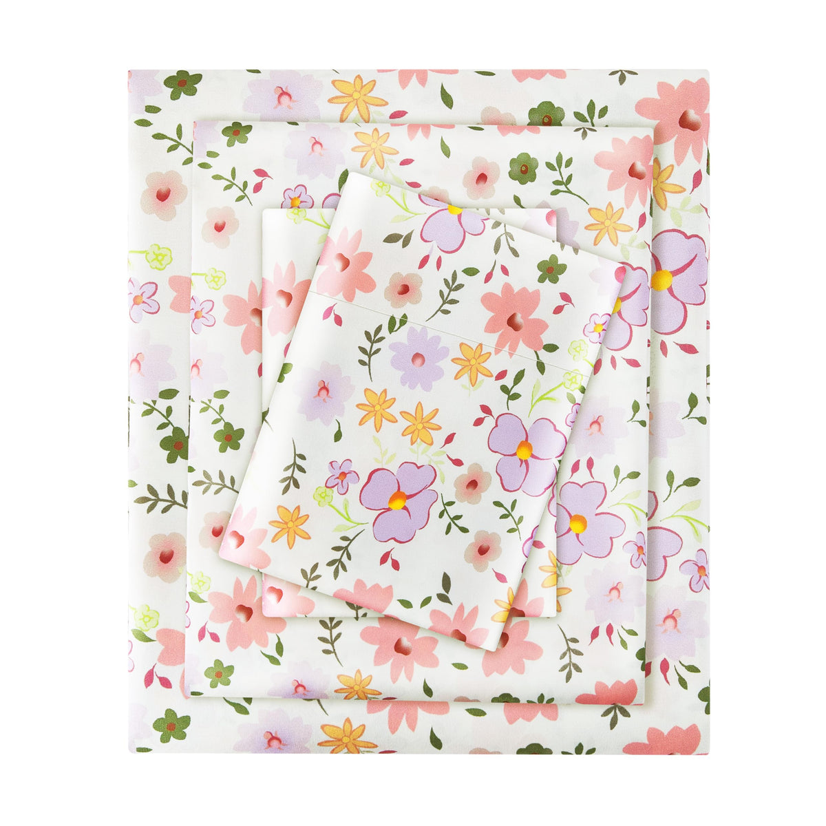 Viviland Floral Twin Sheet Set - 3 Piece Vintage Pink & Yellow Flower Patterned Bed Sheets - Soft, Breathable Microfiber Sheets with Deep Pocket, Non-Slip Fitted Sheets & Pillowcases