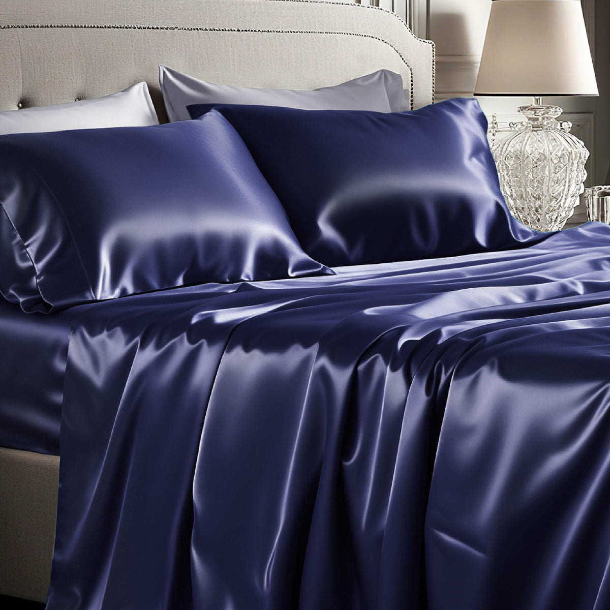 Bedsure Black Satin Sheets Queen Size, Soft Silky Bedsheet for Hair & Skin