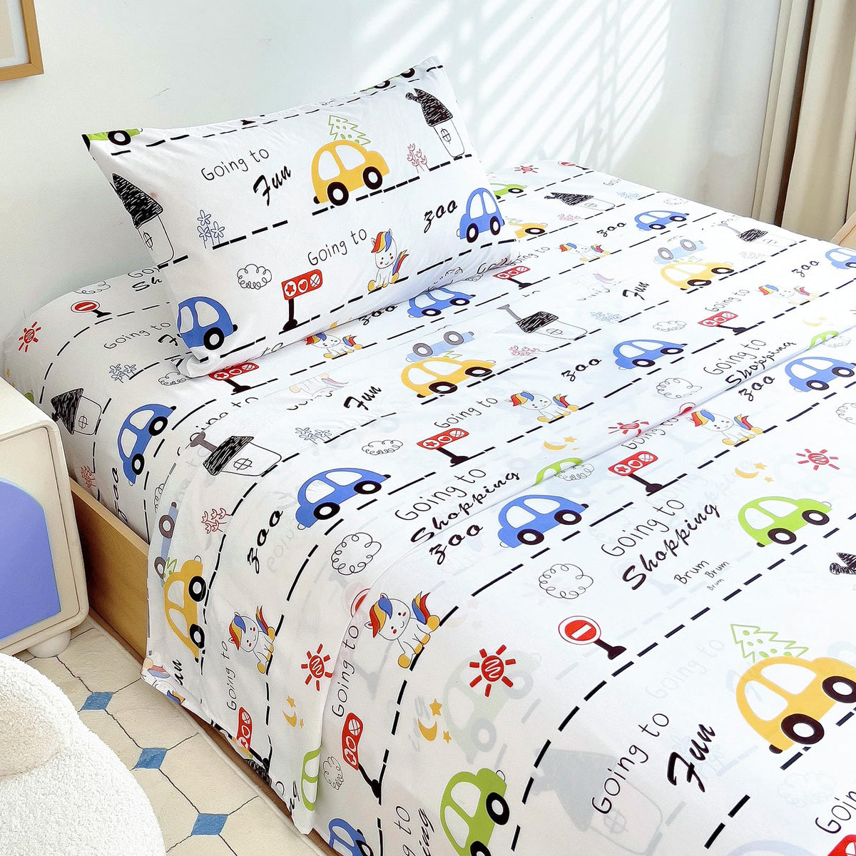 Full Sheet Set Kids - Pink Check 4 Pieces Soft Microfiber Cartoon Style Bedsheets for Boys Girls Teens, Oeko TEX Breathable 15 Inch Deep Pocket Sheets(Pink Bow)
