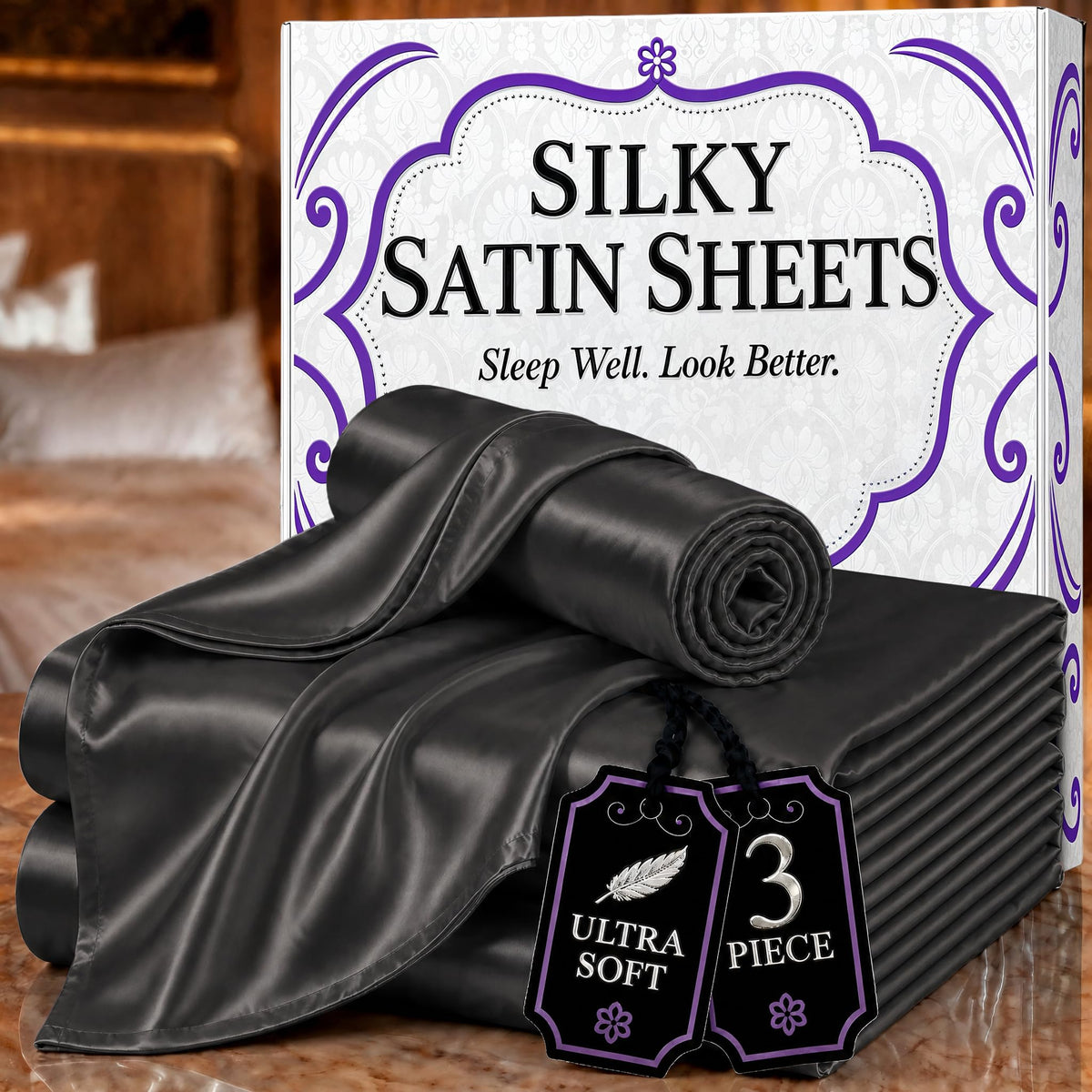 DECOLURE Satin Sheets Queen Size | Softer Than Silk | Luxury 4 Pc Bed Set