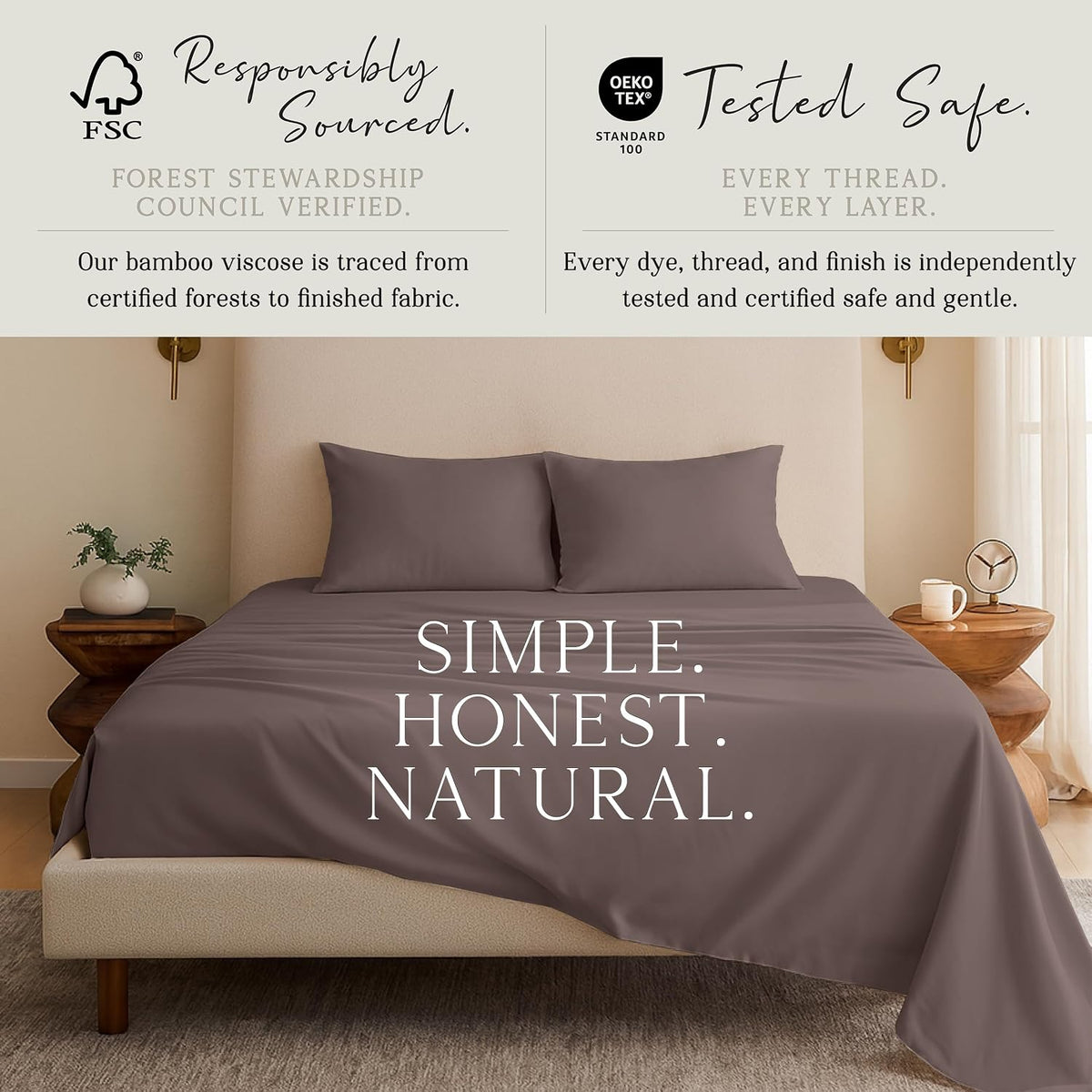 KARISSA MAE 7 Piece Luxury Bamboo Viscose Split King Sheets, FSC Certified