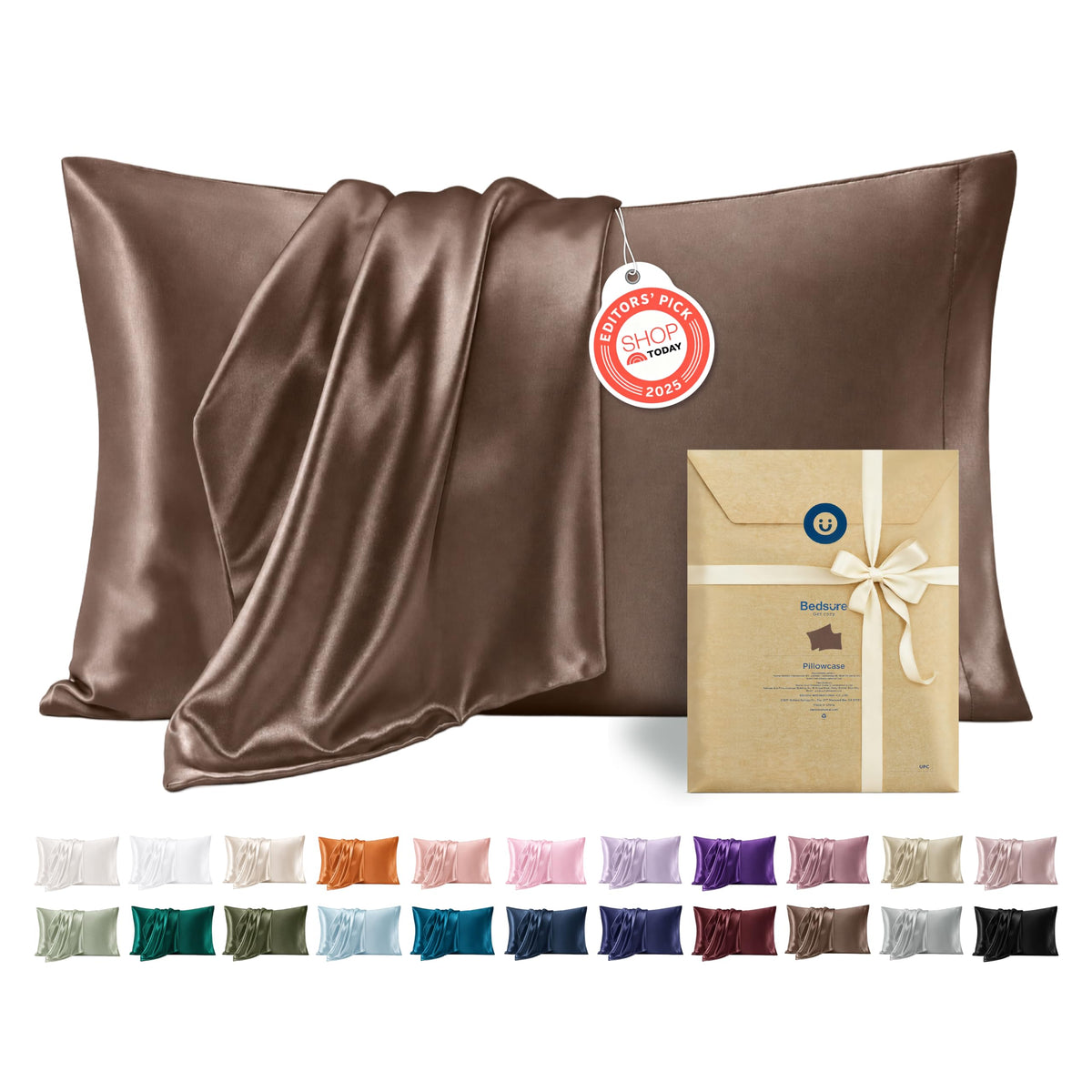 Bedsure Satin Pillowcases Queen Set of 2, Similar to Silk Pillow Cases Grey
