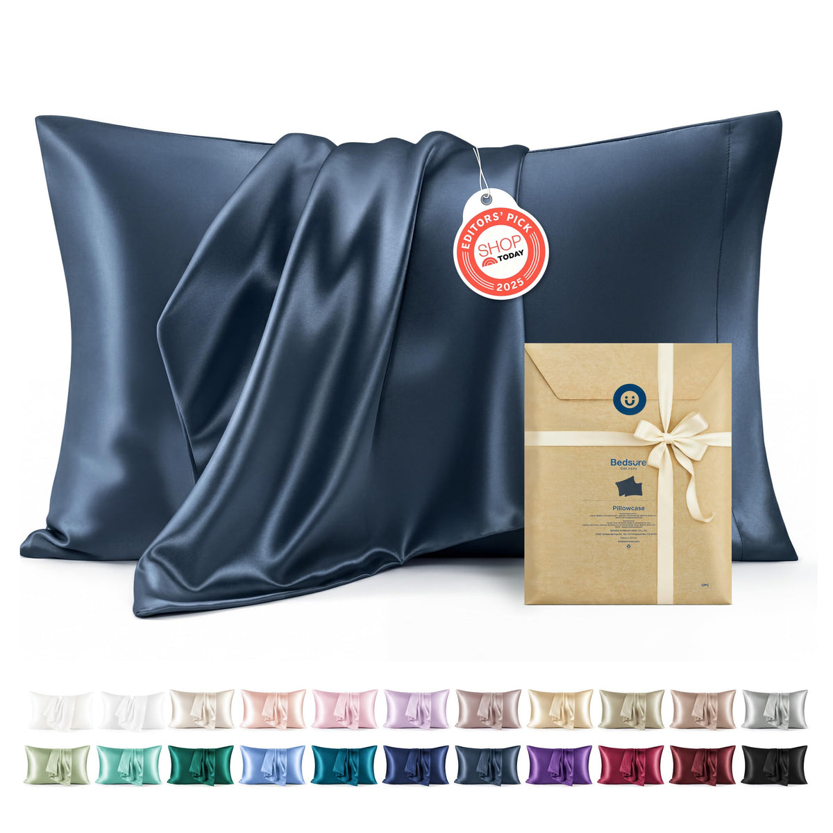 Bedsure Satin Pillowcases Queen Set of 2, Similar to Silk Pillow Cases Grey