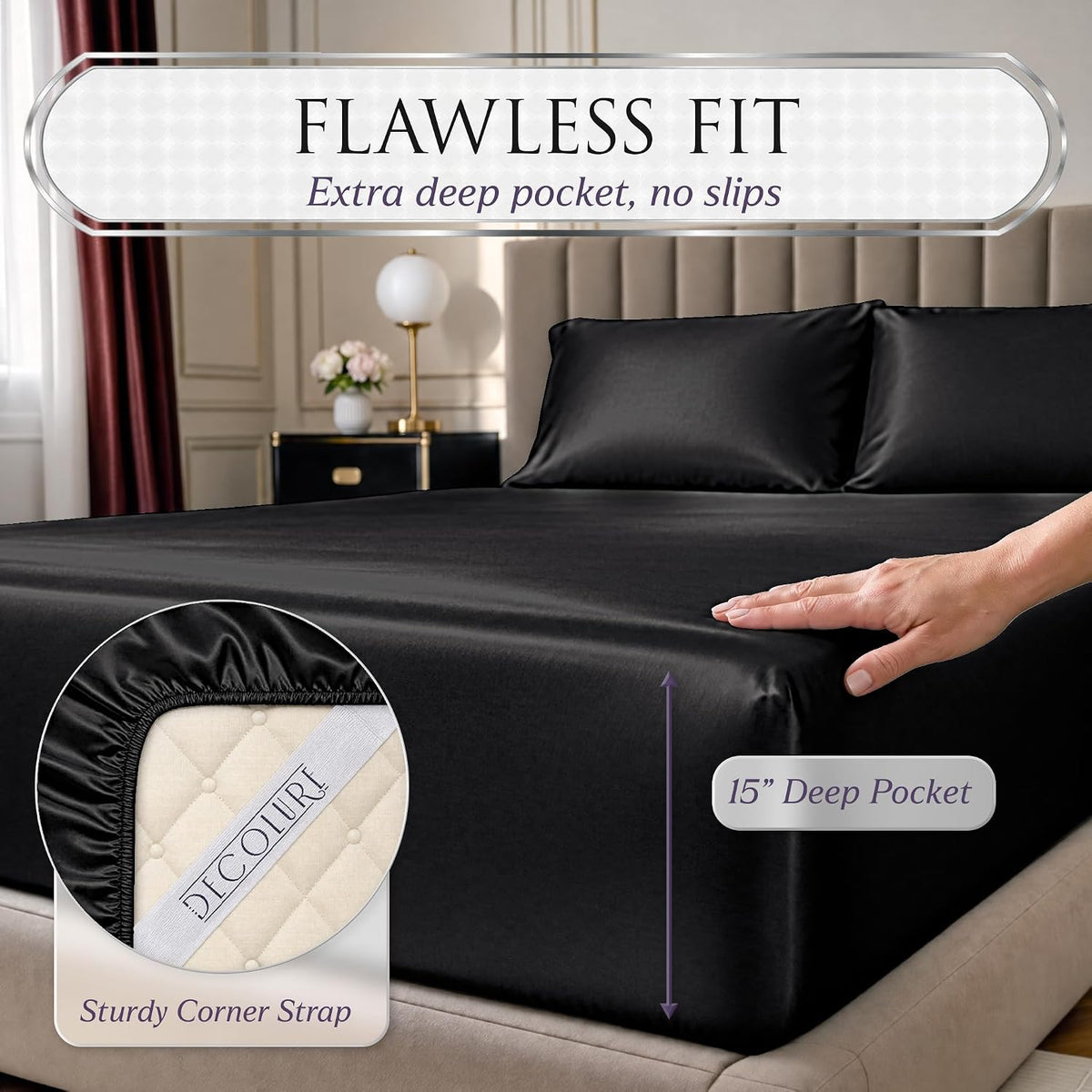DECOLURE Satin Sheets Queen Size | Softer Than Silk | Luxury 4 Pc Bed Set