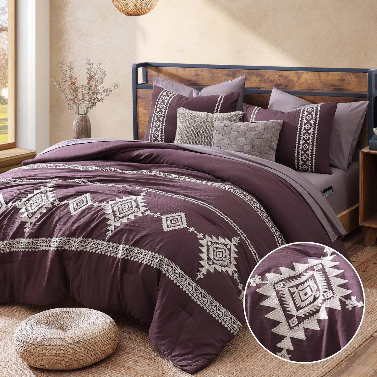 MaiRêve Embroidery Oversized King Comforter Set 7 Pieces Bed in a Bag