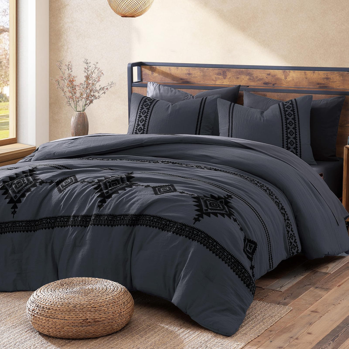 MaiRêve Embroidery Oversized King Comforter Set 7 Pieces Bed in a Bag