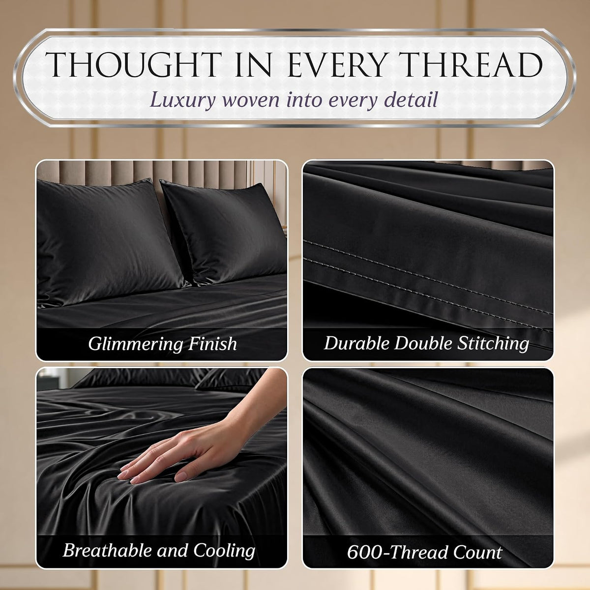 DECOLURE Satin Sheets Queen Size | Softer Than Silk | Luxury 4 Pc Bed Set