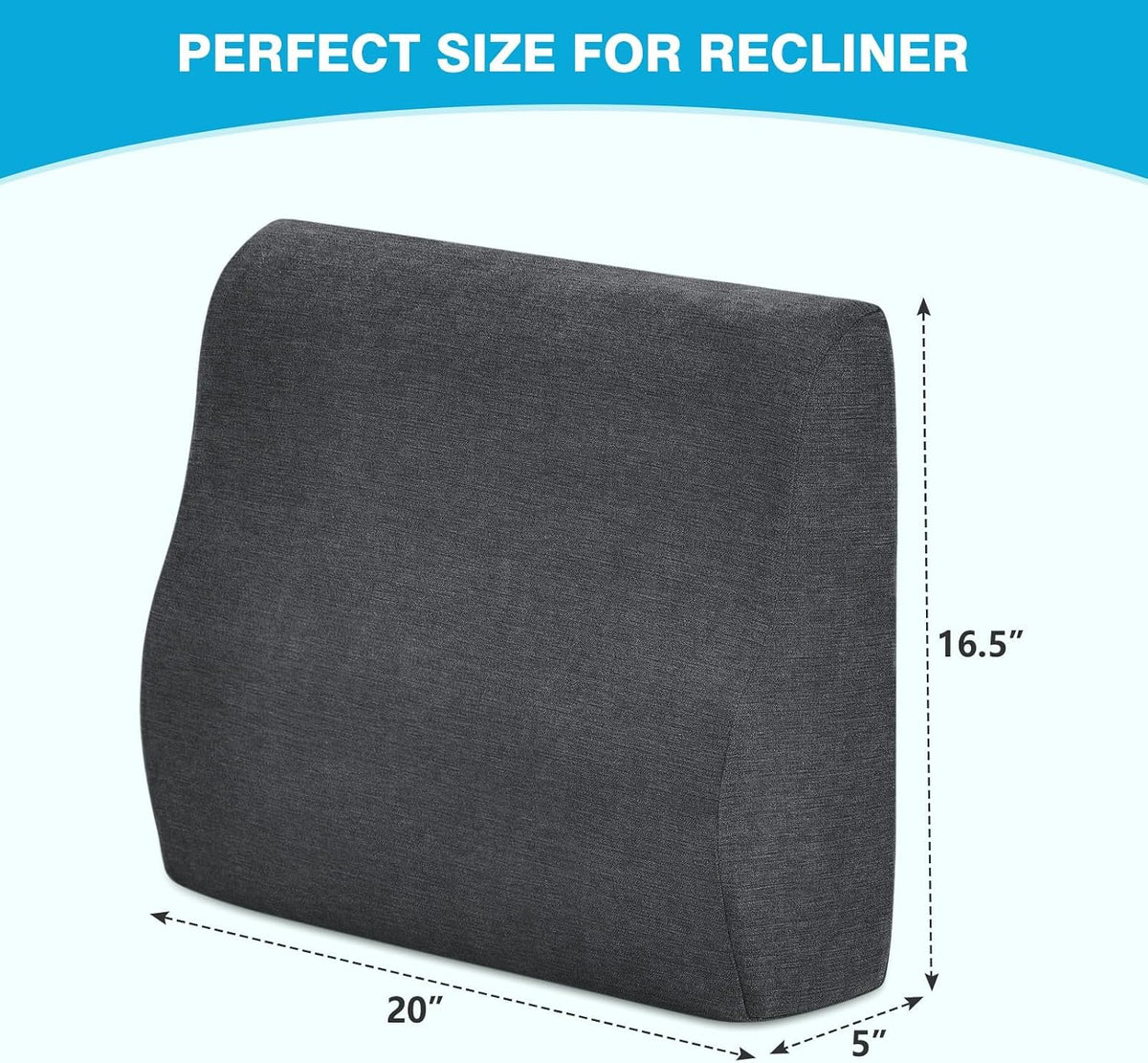 Back Support Pillow for Recliner Dual Layer Lumbar Support Pillow with Gel Memory Foam Ergonomic Orthopedic Lumbar Cushions for Elderly Lower Back Pain Relief Washable Cover Dark Grey