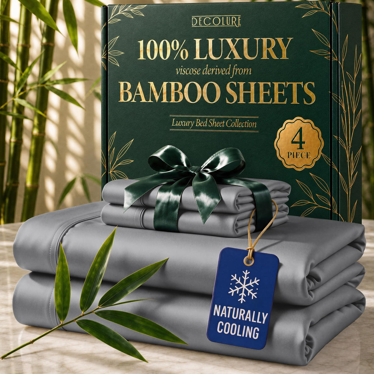 DECOLURE 100% Viscose Derived from Bamboo Sheets Queen Size | 6 Pc Bed Set