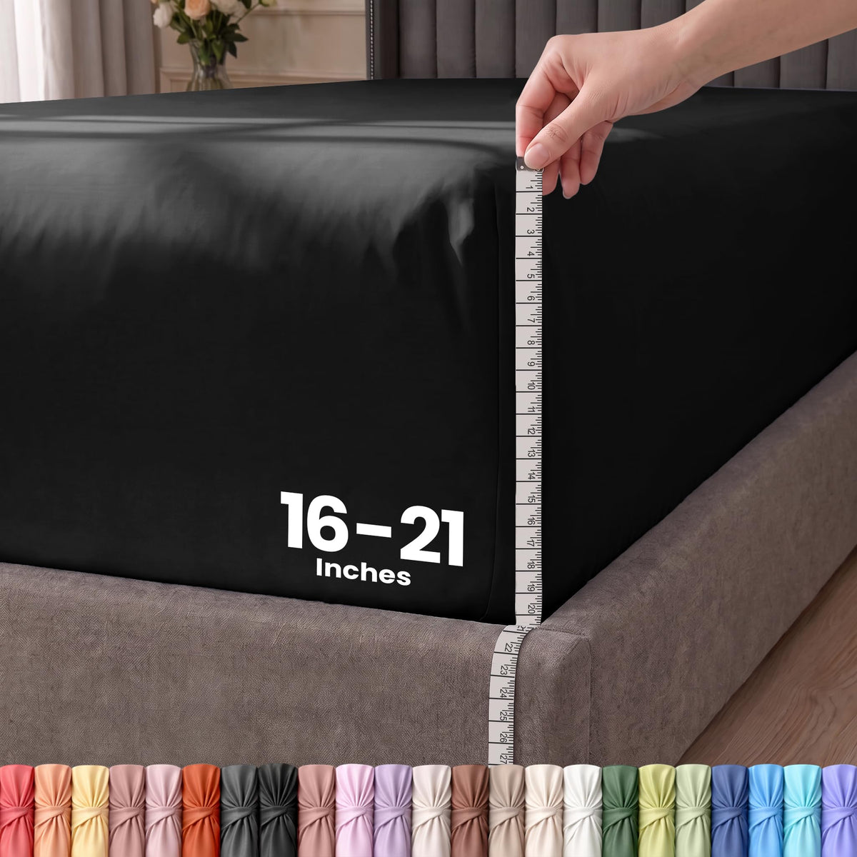 Extra Deep Pocket Queen Fitted Sheet, Fits 16-21 Inch Mattress, Grey