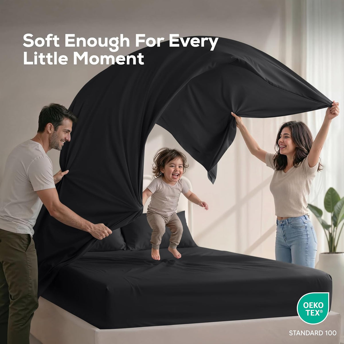 Queen Sheets Set, 4 Pieces 16" Deep Pocket Hotel Luxury Bed Sheets, Black